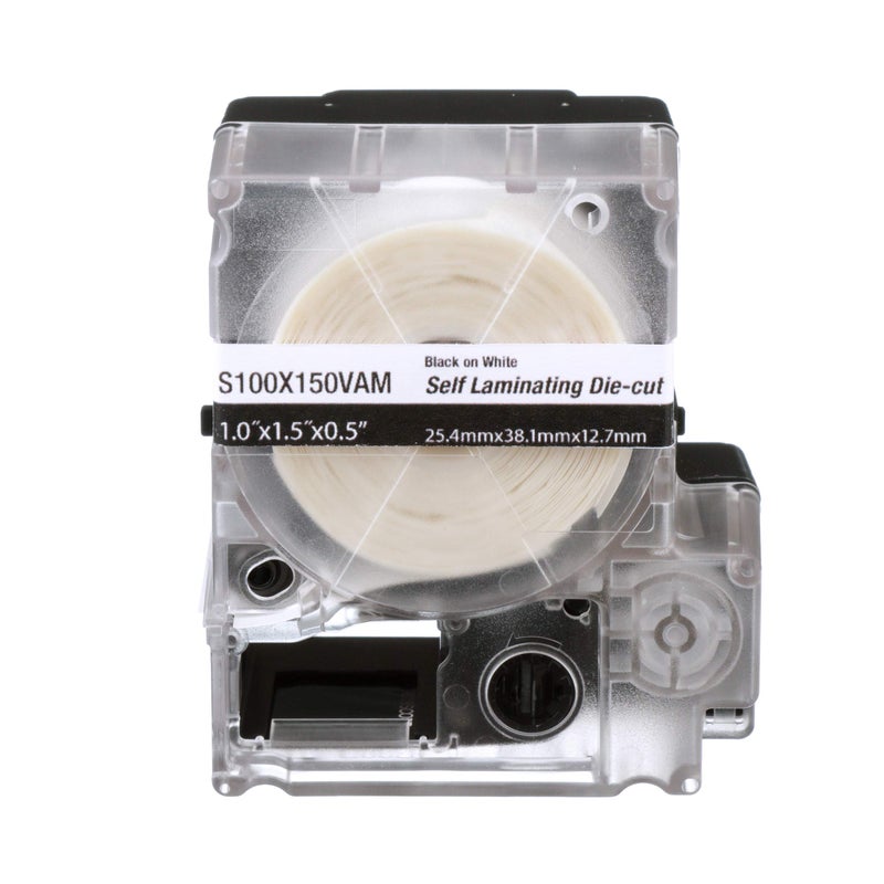 MP Cassette, Self-Laminating Label, Vinyl, 1.00"" W x 1.50"" H.50"" Print On Area, Clear/White